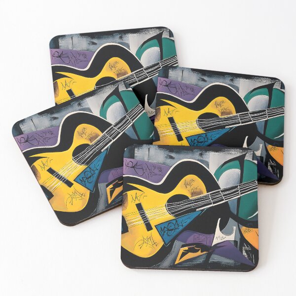 Item preview, Fragmented Rhythm Electric Dreams Cubist Guitar Explosion in Neon Color and Urban Expression designed and sold by OlfactoART Studio.