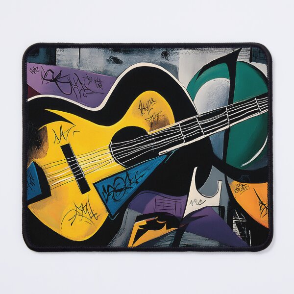 Item preview, Fragmented Rhythm Electric Dreams Cubist Guitar Explosion in Neon Color and Urban Expression designed and sold by OlfactoART Studio.