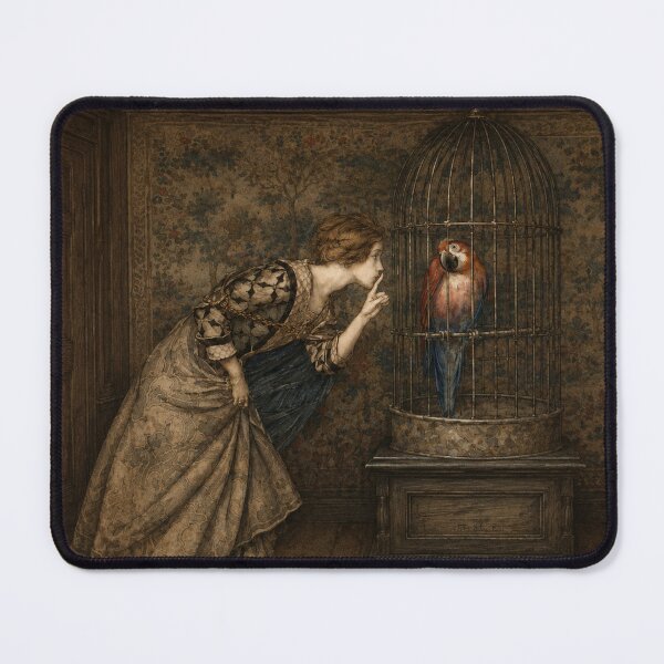 Item preview, May Colvin and a Parrot in a Cage by Arthur Rackham - Vintage Art Nouveau Woman Portrait for Gothic Fantasy Lovers designed and sold by RickE.