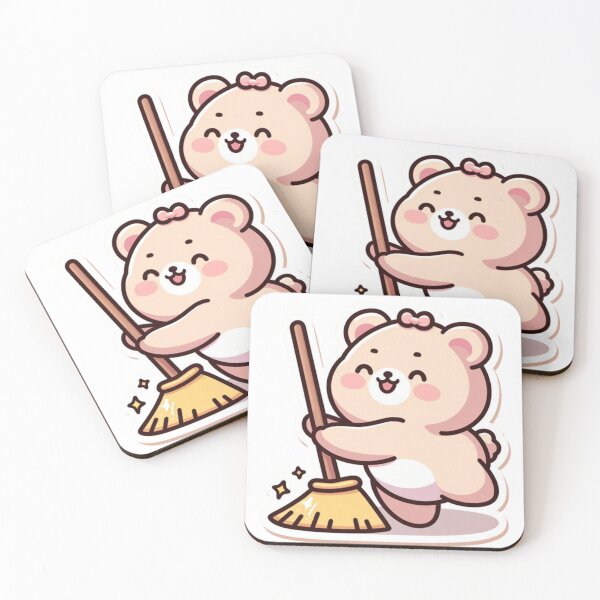 Item preview, Cute Kawaii Bear Cleaning With Broom Sticker-Adorable Chibi Teddy Housekeeping Cartoon  designed and sold by carestazafeli.