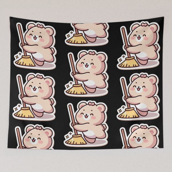 Item preview, Cute Kawaii Bear Cleaning With Broom Sticker-Adorable Chibi Teddy Housekeeping Cartoon  designed and sold by carestazafeli.