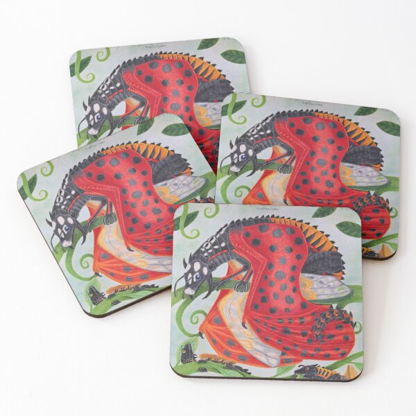 Item preview, Ladybeetle dragon family, colored pencils designed and sold by WolfRaven Creations.