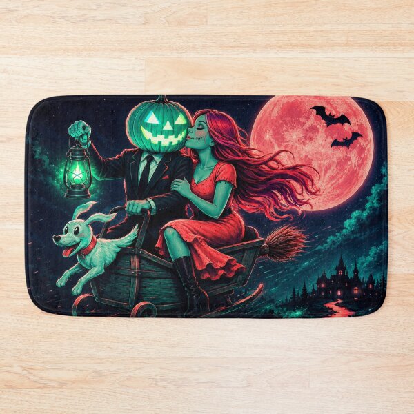 Item preview, Headless Horseman Neon Sleigh Ride - Synthwave Halloween Fantasy Art designed and sold by TheHorsemanRidesAgain.
