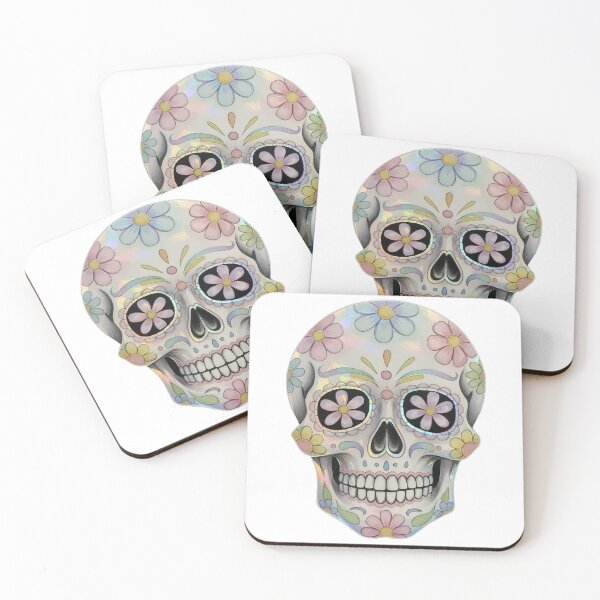Item preview, Sugar Skull Iridescent Watercolor Pencil Oil Pastel Day of the Dead Art designed and sold by GymTanLaundry.