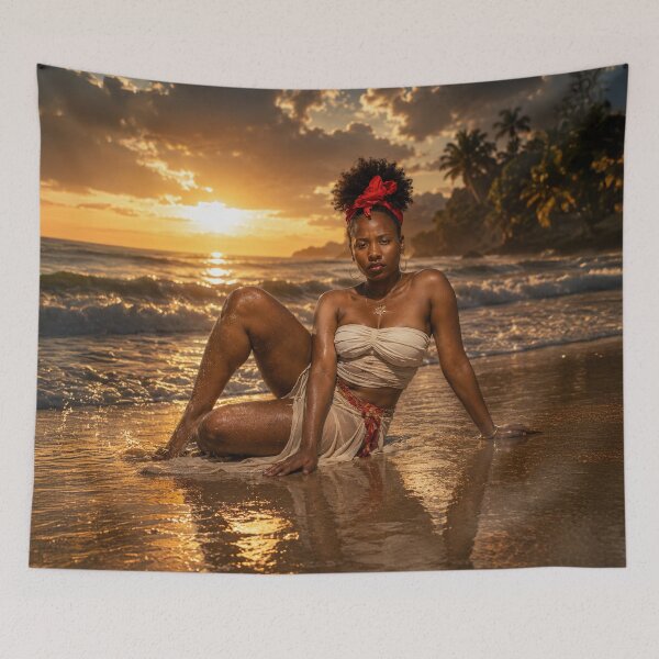 Item preview, Golden Sunset Beach Portrait | Tropical Ocean Wall Art | Caribbean Summer Photography designed and sold by TedKentPhoto.