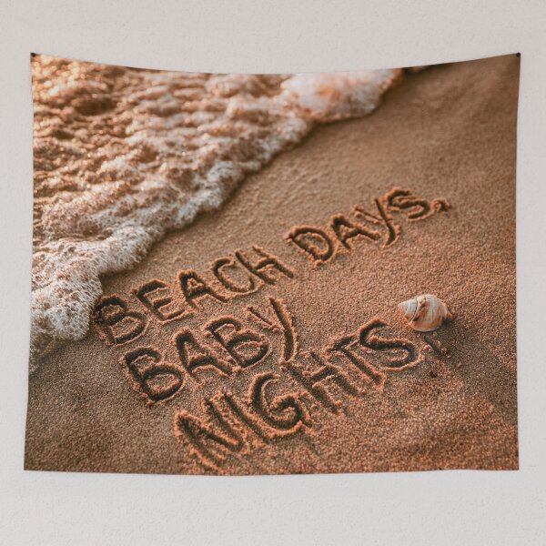 Item preview, Beach Days Baby Nights Message in Sand with Tiny Sea Snail Shell designed and sold by chase-thewave.