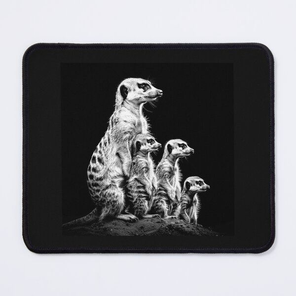 Item preview, Meerkat Family Black and White Wildlife Portrait designed and sold by inkoutninja.