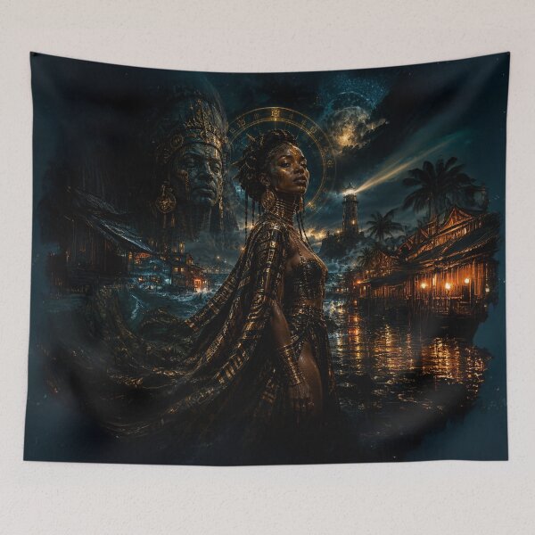 Item preview, Mystic African Goddess Night Art | Dark Fantasy Tropical Kingdom | Cinematic Mythology Wall Art designed and sold by TedKentPhoto.