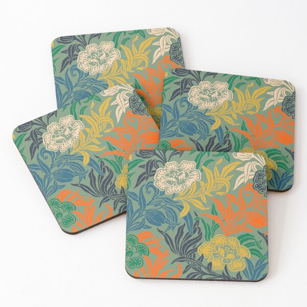 Item preview, Art Nouveau Vintage Floral Botanical Wood Block Flower Pattern designed and sold by kierkegaard.