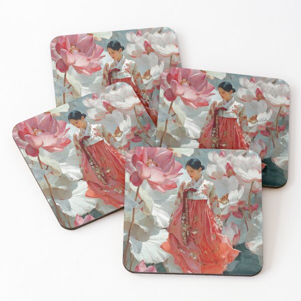 Item preview, Elegant Woman in Hanbok with Blooming Lotuses designed and sold by colorful-white.