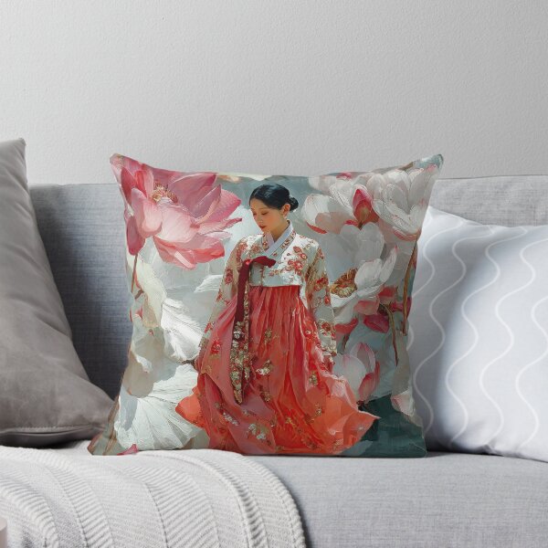 Item preview, Elegant Woman in Hanbok with Blooming Lotuses designed and sold by colorful-white.