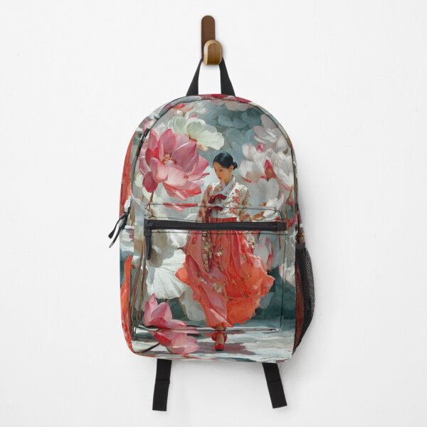 Item preview, Elegant Woman in Hanbok with Blooming Lotuses designed and sold by colorful-white.