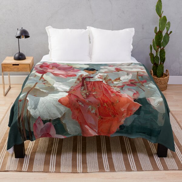 Item preview, Elegant Woman in Hanbok with Blooming Lotuses designed and sold by colorful-white.