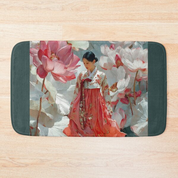 Item preview, Elegant Woman in Hanbok with Blooming Lotuses designed and sold by colorful-white.