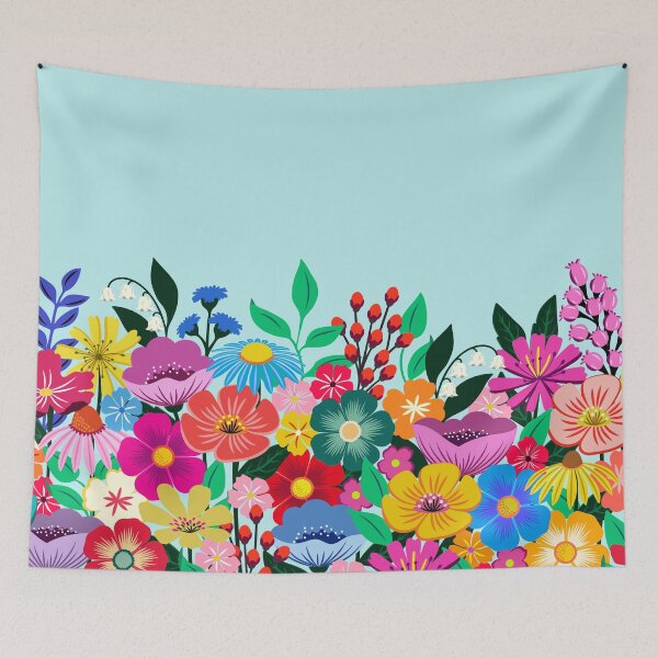 Item preview, Wildflower garden on light blue designed and sold by Jennifer Ladd.