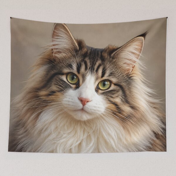 Item preview, Norwegian Forest Cat Portrait - Realistic Cat Art designed and sold by WabiSabiArts.
