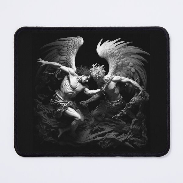 Item preview, Fallen Angel Battle Black and White Dark Fantasy Art designed and sold by inkoutninja.
