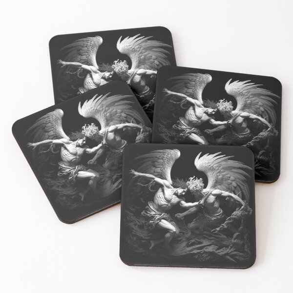Item preview, Fallen Angel Battle Black and White Dark Fantasy Art designed and sold by inkoutninja.