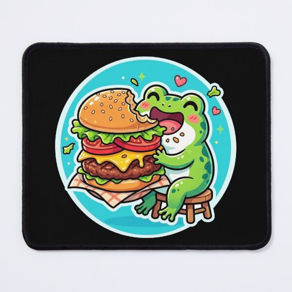 Item preview, Burger Frog – Cute Happy Frog Eating Giant Burger Cartoon Art designed and sold by ArtsyExplorer.