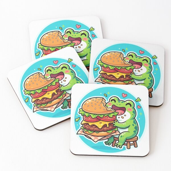 Item preview, Burger Frog – Cute Happy Frog Eating Giant Burger Cartoon Art designed and sold by ArtsyExplorer.