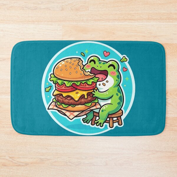 Item preview, Burger Frog – Cute Happy Frog Eating Giant Burger Cartoon Art designed and sold by ArtsyExplorer.