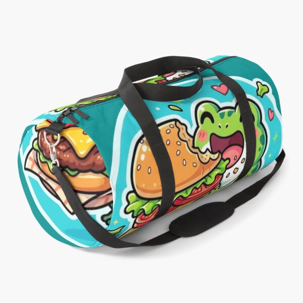 Item preview, Burger Frog – Cute Happy Frog Eating Giant Burger Cartoon Art designed and sold by ArtsyExplorer.