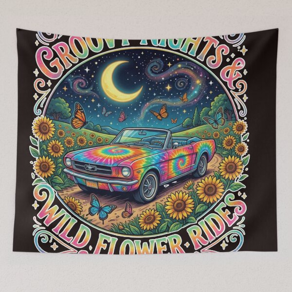 Item preview, Groovy Nights and Wildflower Rides Retro 70s Tie Dye Convertible designed and sold by PattaZone.