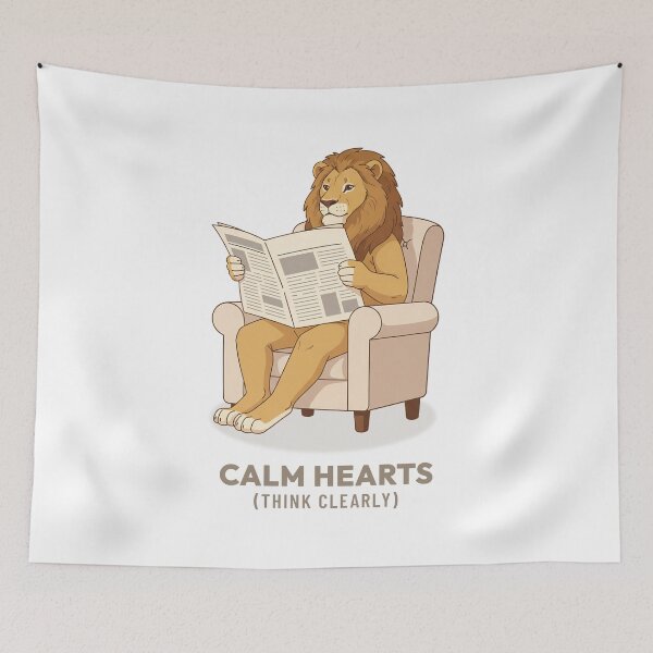 Item preview, Retro Lion Reading Newspaper Cozy Vintage Illustration designed and sold by COZY VINTAGE animal.