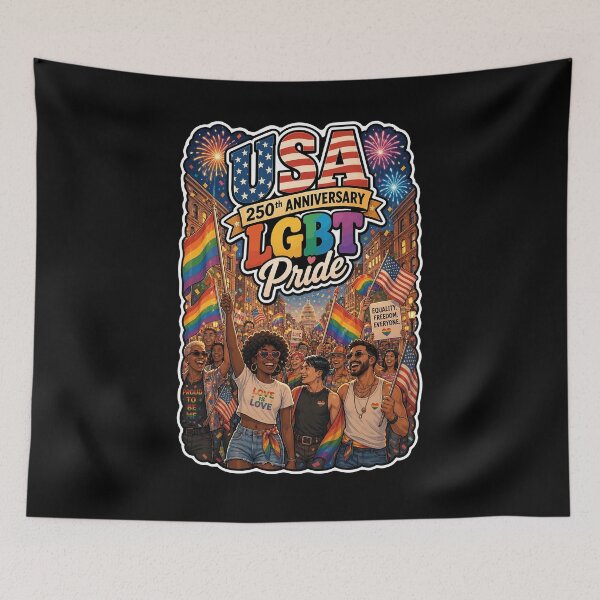 Aperçu de l'œuvre Célébration du 250e anniversaire de la Marche des fiertés LGBT aux États-Unis créée et vendue par No Limits T-Shirts.