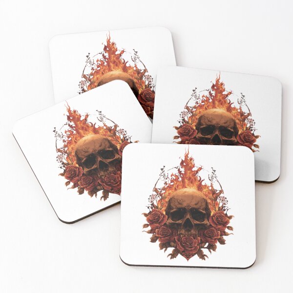 Item preview, Flaming Skull with Roses - Gothic Fire Design designed and sold by fireBay2.