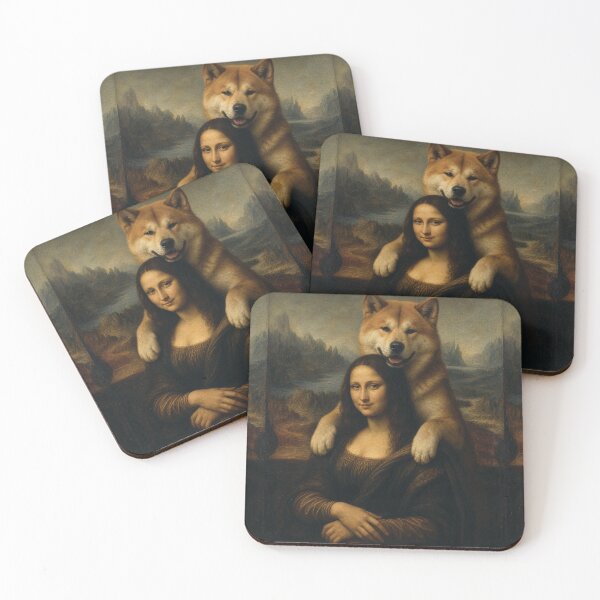 Item preview, Mona Lisa And Akita Inu Friend - Funny Classical Painting Parody designed and sold by merchxwear.