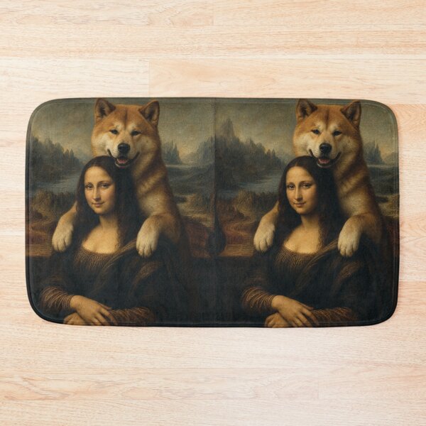 Item preview, Mona Lisa And Akita Inu Friend - Funny Classical Painting Parody designed and sold by merchxwear.