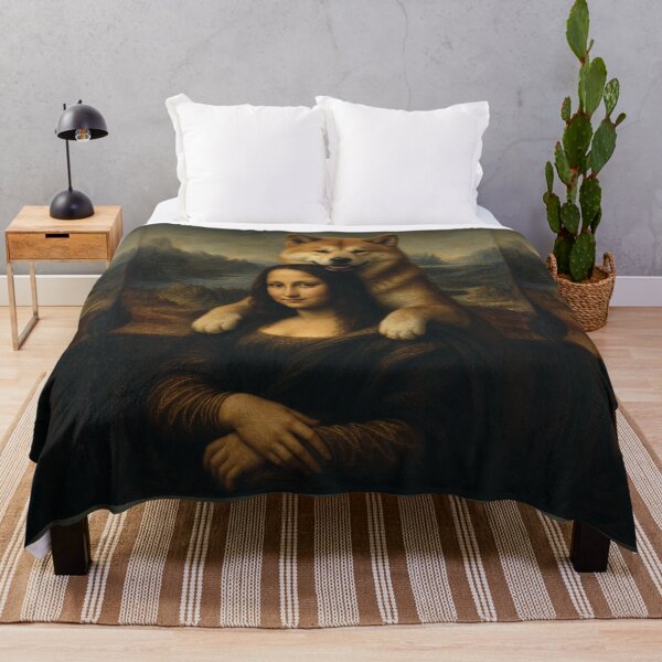 Item preview, Mona Lisa And Akita Inu Friend - Funny Classical Painting Parody designed and sold by merchxwear.