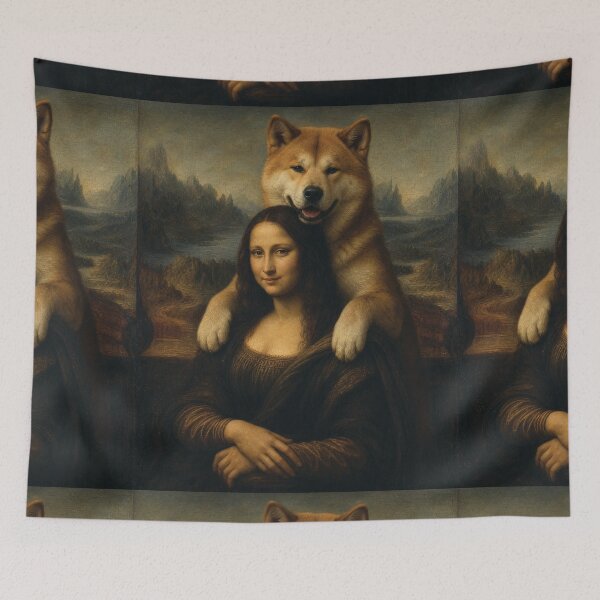 Item preview, Mona Lisa And Akita Inu Friend - Funny Classical Painting Parody designed and sold by merchxwear.