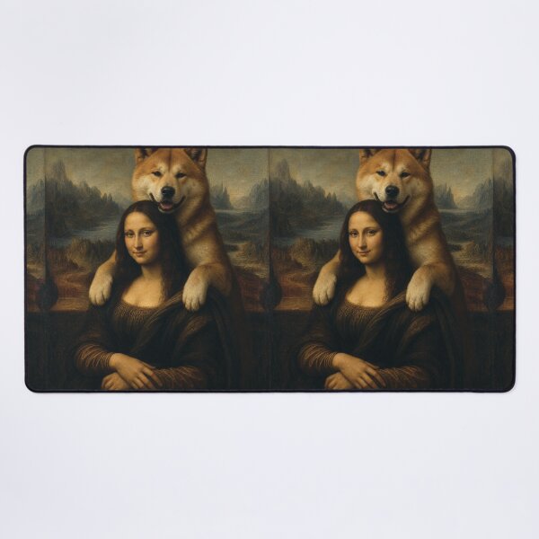 Item preview, Mona Lisa And Akita Inu Friend - Funny Classical Painting Parody designed and sold by merchxwear.