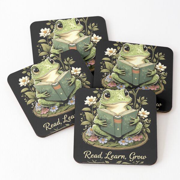 Item preview, Read Learn Grow Frog Book Lover Cottagecore Art  Library designed and sold by MiALopezArt.