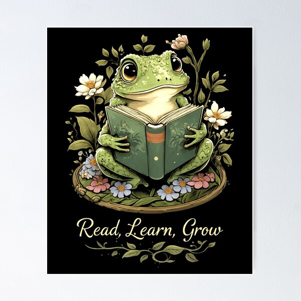 Item preview, Read Learn Grow Frog Book Lover Cottagecore Art  Library designed and sold by MiALopezArt.