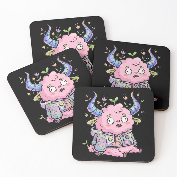Item preview, Shocked Pink Fluffy Creature with Iridescent Horns designed and sold by Emegan Print Art.