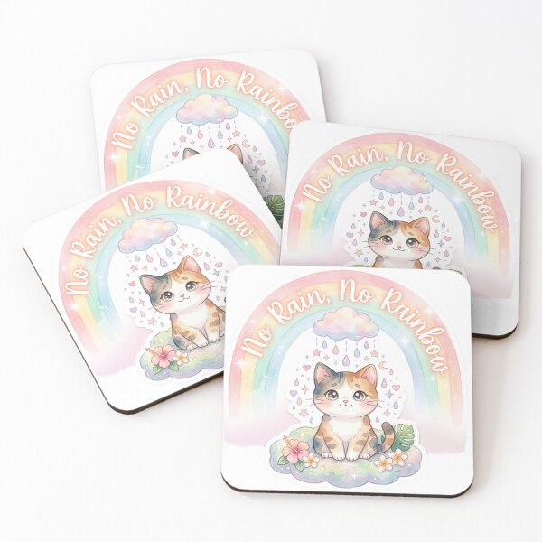 Item preview, Lani “No Rain, No Rainbow” Pastel Rainbow Cat Sticker | Dreamy Kawaii Watercolor Aesthetic designed and sold by LaniDigitalNook.