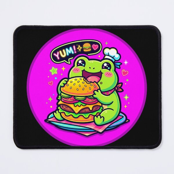 Item preview, Burger Frog – Cute Happy Neon Frog Eating Giant Burger Cartoon Art designed and sold by ArtsyExplorer.