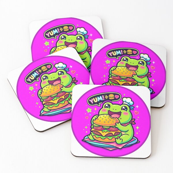 Item preview,  Burger Frog – Cute Happy Neon Frog Eating Giant Burger Cartoon Art  designed and sold by ArtsyExplorer.