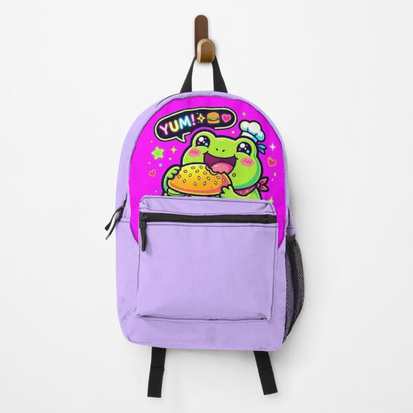Item preview, Burger Frog – Cute Happy Neon Frog Eating Giant Burger Cartoon Art designed and sold by ArtsyExplorer.