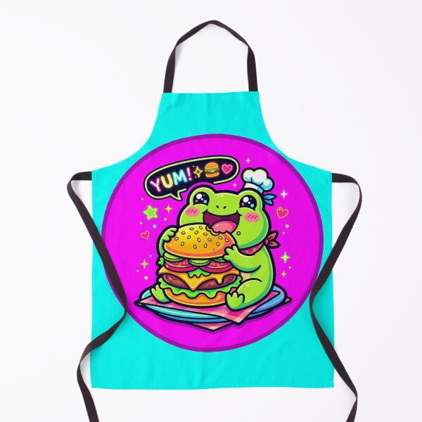 Item preview, Burger Frog – Cute Happy Neon Frog Eating Giant Burger Cartoon Art designed and sold by ArtsyExplorer.