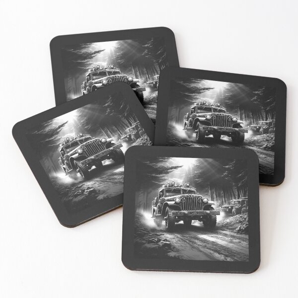 Item preview, Military Jeep Convoy Black and White Off Road Art designed and sold by inkoutninja.
