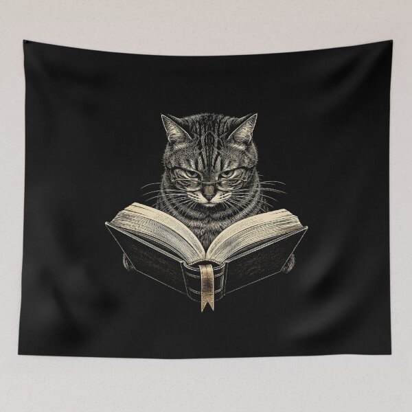 Item preview, Cat Reading Book Vintage Retro designed and sold by KarimSoCute.