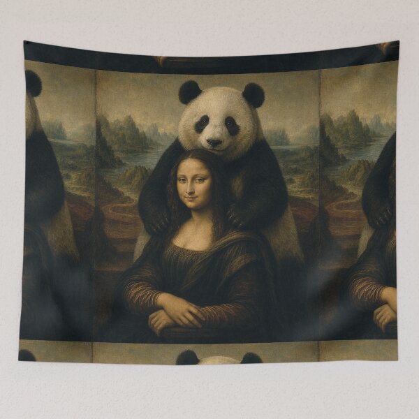 Item preview, Mona Lisa And Chonky Panda Friend - Funny Classical Painting Parody designed and sold by merchxwear.