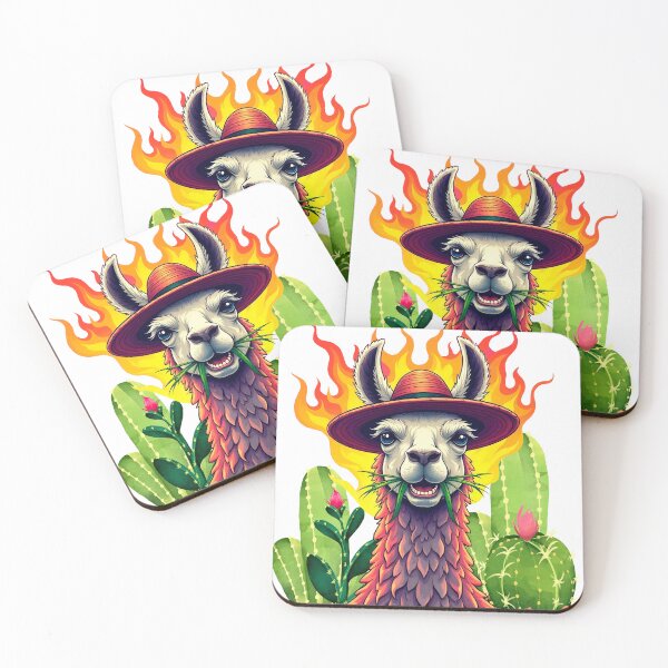Item preview, Cool Llama with Hat and Fire – Funny Desert Cactus Illustration designed and sold by etermagico.
