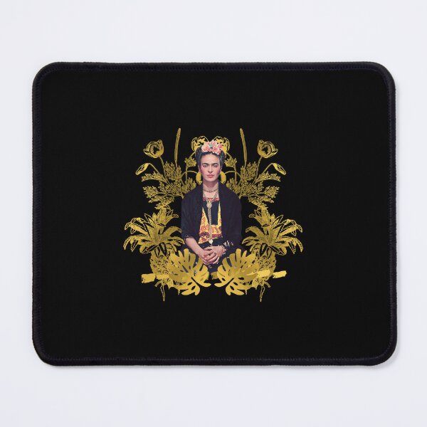 Item preview, Frida Kahlo portrait color, golden flowers, black background designed and sold by Dejan Zerdo.