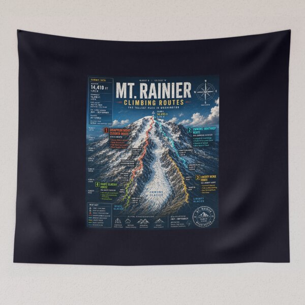 Item preview, Mt Rainier Climbing Routes Poster | Alpine Blueprint Wall Art | Washington Mountain Topographic Map Print | Mountaineering Route Graphic designed and sold by Swanny's Custom T-shirt and Gift Designs.