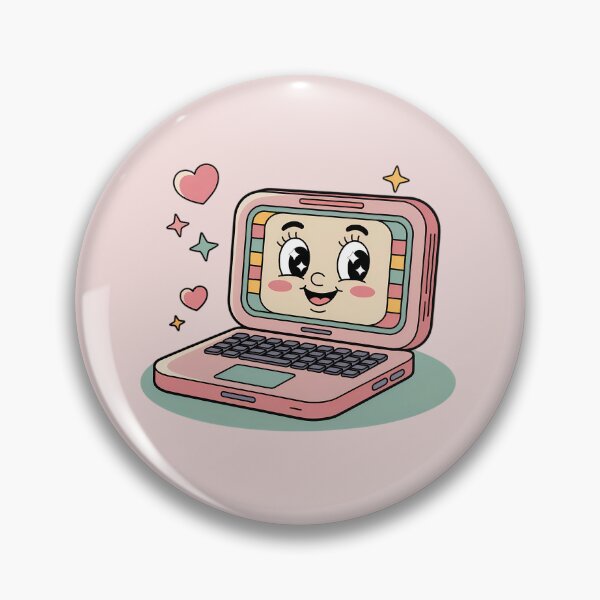 Artikelvorschau, Niedlicher Retro-Laptop in Pink im Cartoon-Stil – Kawaii Vintage Computer Art entworfen und verkauft von MarJul.